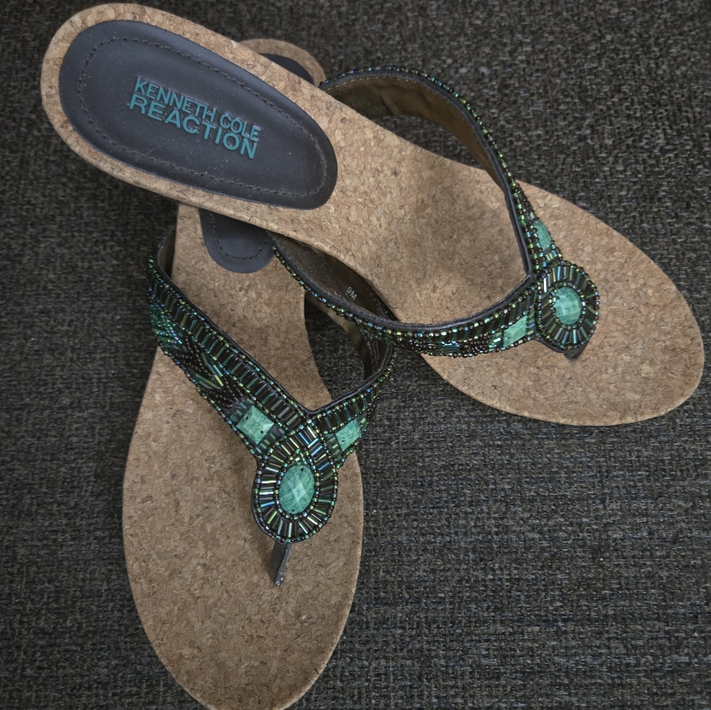 Kenneth Cole Reaction Women's Beaded Sandals - Turqouise Sz 9